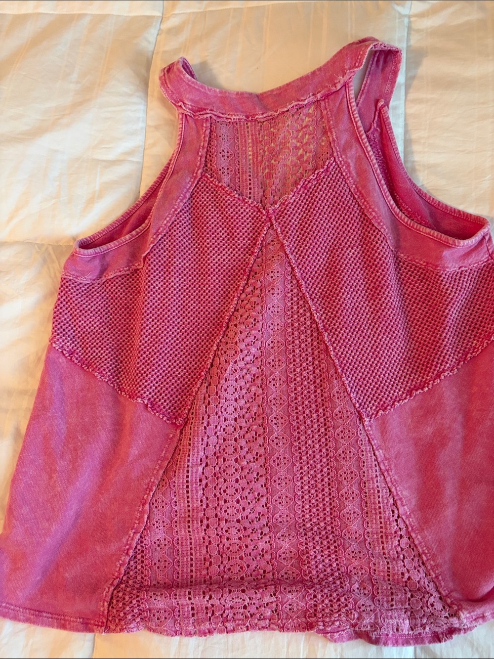 Washed Pink Lace-Trim V-Neck Tank Top by J.Her - Picture 2 of 2